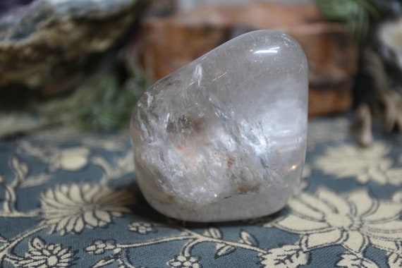 AA+ 0.7 lb Clear Quartz Polished Crystal with Rainbow Foils, XL Crystal Palmstone,  Exceptional Quality, 11.1 oz from Brazil
