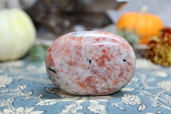 AA+ Sunstone Crystal Palm Stone, Polished with Amazing Rainbows, 5.5 oz