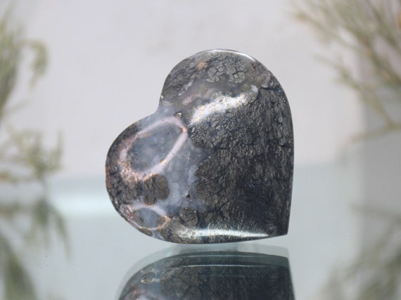 Jasper and Marcasite Heart, Stone of Soul Attraction, AAA Quality, 1.4 oz Polished Crystal from Indonesia, Energy Healing, Free Shipping