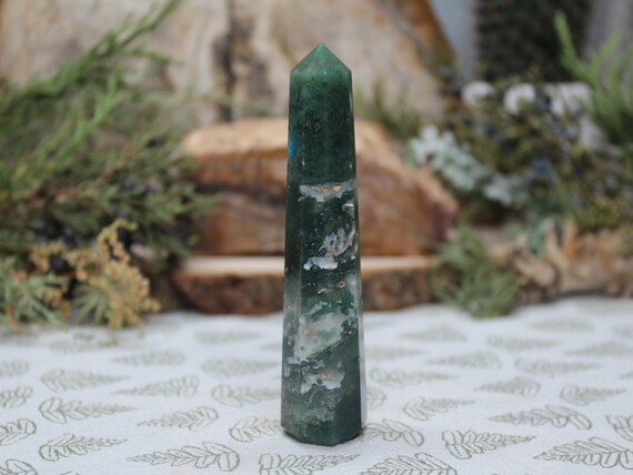 A+ Moss Agate Mini Generator Point, 3.0 oz Polished Point from Brazil
