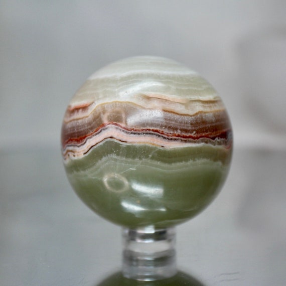 49.3 mm Green Banded Calcite Sphere, AAA Quality, 5.9 oz Crystal Ball from Indonesia, High Vibration, Reiki Charged, Free Fast Shipping