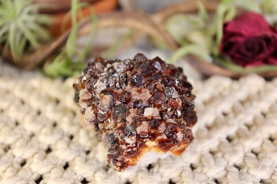 Red Uruguay Citrine Stalactite Pine with Calcite and Druzy Inclusions, 8.0 oz Cluster