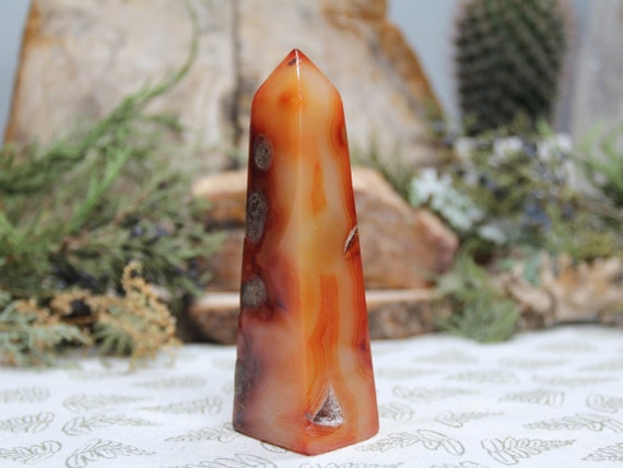 AA+ Banded Carnelian Crystal Obelisk Tower, 5.3 oz Polished Crystal from Indonesia