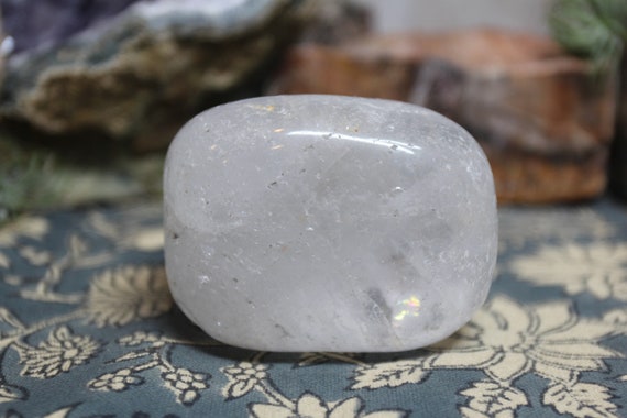 AA+ 0.95 lb Clear Quartz Polished Crystal with Rainbow Foils, XL Crystal Palmstone,  Exceptional Quality, 15.2 oz from Brazil