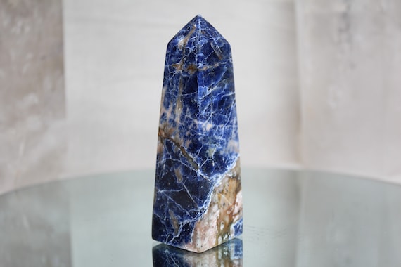Sodalite Crystal Obelisk Point with Jasper and Hematite, Special AAA+ Quality, 10.2 oz All Polish from Indonesia
