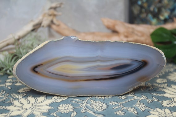 AA Grey and Tan Banded Agate Geode Slice , 4.2 oz from Brazil,  Energetically Cleansed