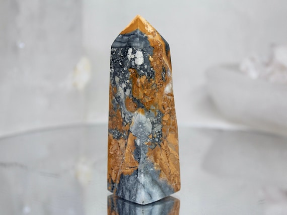 Maligano Jasper Obelisk with Quartz, AAA Quality, 6.2 oz Rare Jasper Tower from Indonesia, High Vibration, Energy Cleanse, Free Fast Ship