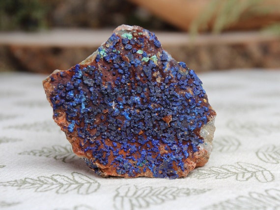 Azurite on Quartz Matrix, 1.0 oz Raw High Vibration Azurite with Malachite Stone from Brazil, AA Quality, RARE Crystal Specimen