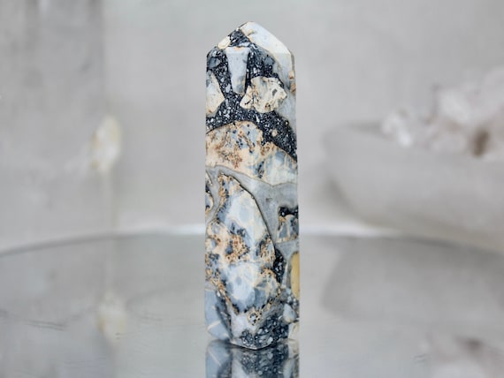 Maligano Jasper Obelisk with Quartz, AAA+ Quality, 4.7 oz Rare Jasper Tower from Indonesia, High Vibration, Energy Cleanse, Free Fast Ship