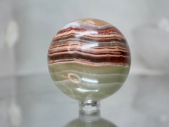 59.5 mm Green Banded Calcite Sphere, AAA+ Quality, 10.5 oz Crystal Ball from Indonesia, High Vibration, Reiki Charged, Free Fast Shipping