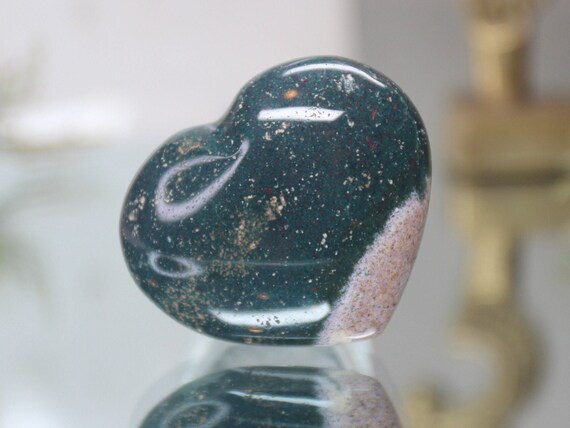 Speckled Ocean Jasper Polished Crystal Heart, 0.8 oz A Quality, Jasper Carved Puff Heart from Madagascar