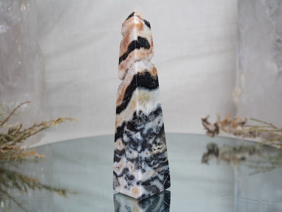 RARE Zebra Jasper Crystal Obelisk with Quartz and Druzy, AAA Quality, 9.4 oz Rare Jasper Tower from Indonesia