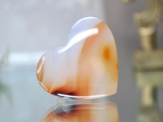 XS Carnelian and Quartz Heart, AA+ Gem Quality, 0.4 oz Polished Crystal from Indonesia, Gift for Valentine, Love, Free Fast Shipping