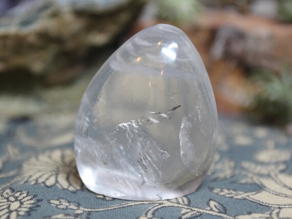 AA+ 0.31 lb Ultra Clear Quartz with Rainbow Foils, Polished Crystal Freeform, Flat Base, Exceptional Quality, 3.5 oz from Brazil