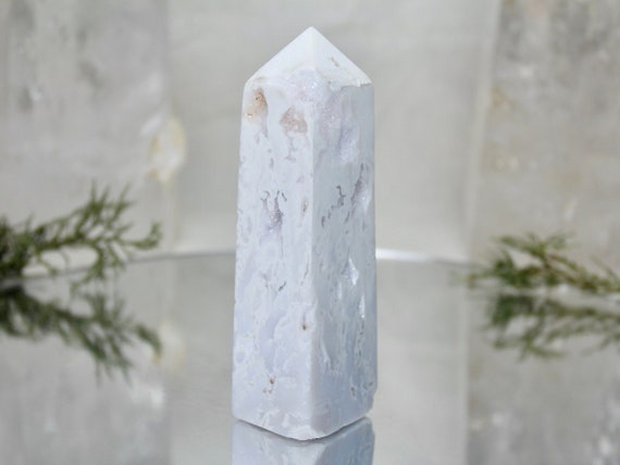 Snow Agate and Druzy Crystal Obelisk, 6.8 oz AA+ Quality Crystal Tower from Indonesia