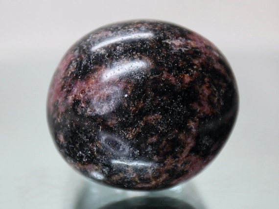 Rhodonite Crystal Polished Palmstone, A Quality with Rainbows, 4.3 oz Large Tumbled Crystal from Brazil