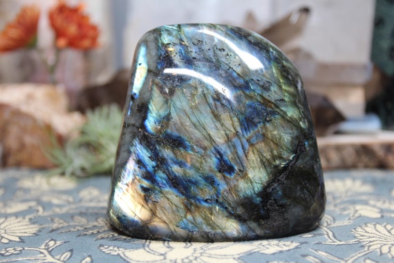 AA+ 1.72 lb Labradorite Polished Freeform Crystal, Golden Shimmer, 27.6 oz High Quality Crystal