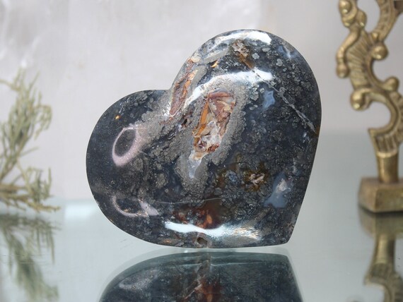 Jasper and Marcasite Heart, Stone of Soul Attraction, AA Quality, 5.4 oz Polished Crystal from Indonesia, Energy Healing, Free Shipping