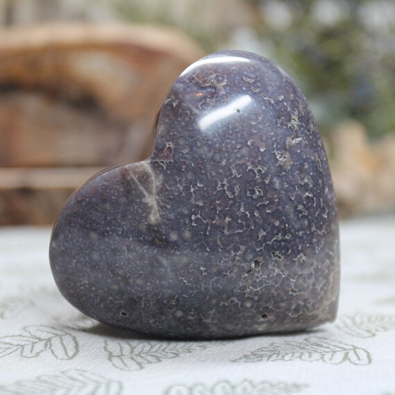 AA+ Grape Agate Crystal Carved Heart with Druzy, 5.1 oz Polished Purple Crystal Heart from Indonesia