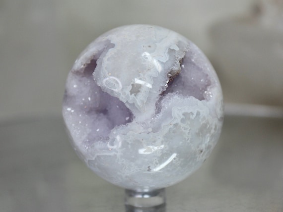 61.8 mm Purple Snow Agate Crystal Sphere w/ Druzy, 9.4 oz AAA Quality Rare Crystal from Indonesia, Energy Cleansed, Reiki Charged Ball
