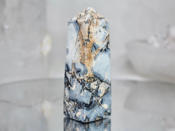 Maligano Jasper Obelisk with Quartz, AAA Quality, 6.8 oz Rare Jasper Tower from Indonesia, High Vibration, Energy Cleanse, Free Fast Ship