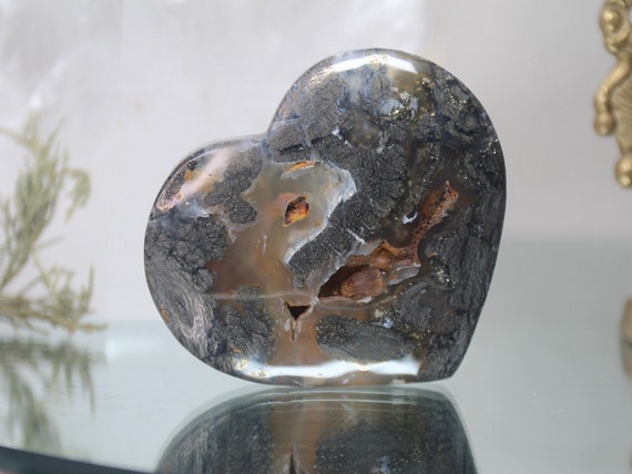 Jasper and Marcasite Heart, Stone of Soul Attraction, AAA++ Quality, 6.9 oz Polished Crystal from Indonesia, Energy Healing, Free Shipping