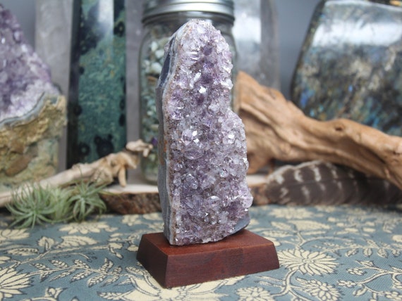 AAA+ Amethyst Geode on Agate Stone, with Druzy and Rainbows, 10.2 oz Crystal