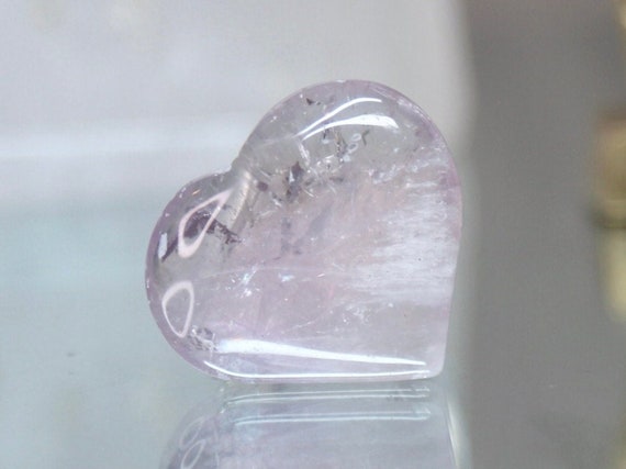 XXS Amethyst Heart with Rainbows, 0.4 oz Polished Puff Heart, AAA++ Gem Quality Amethyst from Brazil, High Vibration, Free Fast Shipping