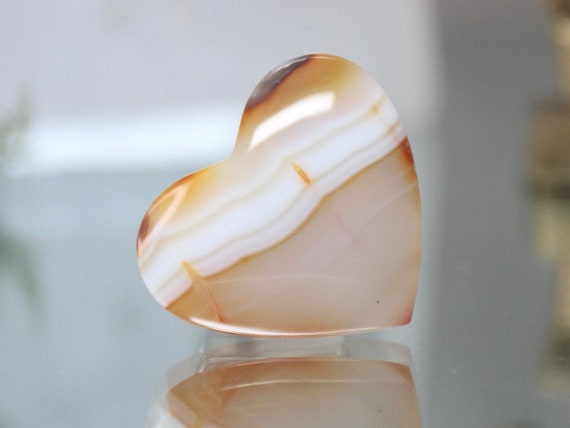 XS Carnelian and Quartz Heart, AAA++ Gem Quality, 0.3 oz Polished Crystal from Indonesia, Gift for Valentine, Love, Free Fast Shipping