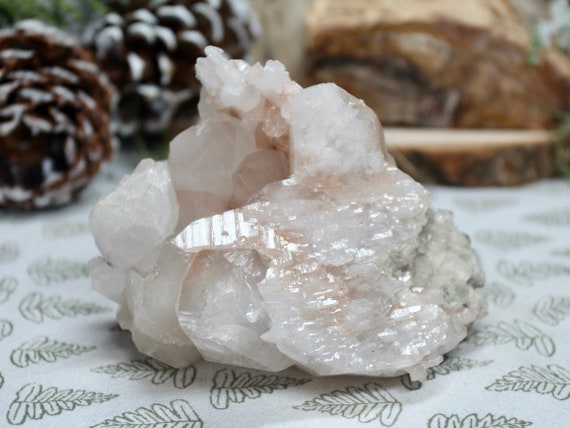 AA++ Natural Pink Tibetan Quartz Crystal Cluster, Pineapple and Barnacle Formations, Rainbow Foils, Inclusions and Raw Edge, 16.9 oz