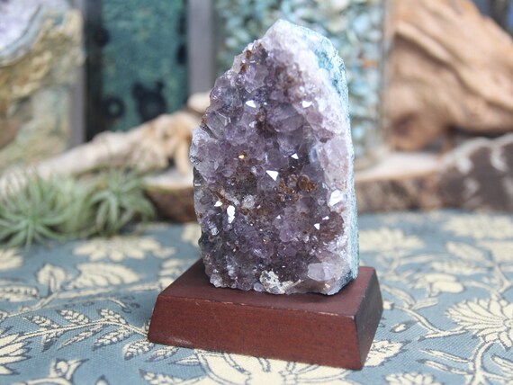 AA+ Amethyst Geode on Agate Stone, with Druzy and Rainbows, 6.8 oz Crystal