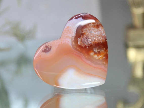 XS Carnelian and Quartz Heart, AA+ Gem Quality, 0.4 oz Polished Crystal from Indonesia, Gift for Valentine, Love, Free Fast Shipping
