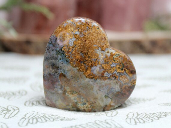 A+ Ocean Jasper Heart with Druzy, 3.1 oz Polished Palmstone from Indonesia