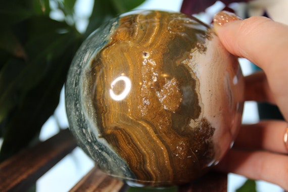 96mm Ocean Jasper and Apatite Crystal Sphere, 41.4 oz Stone from Madagascar