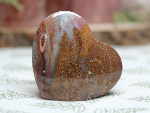A+ Ocean Jasper Heart with Druzy, 2.0 oz Polished Palmstone from Indonesia