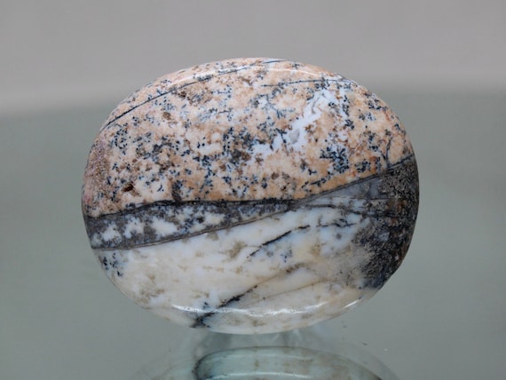 Dendritic Agate with Druzy and Pink Quartz Crystal Palmstone, A Quality, 1.6 oz Crystal Polished Large Tumbled Stone from Indonesia