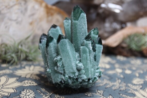 AA+ Green Chromium Quartz Crystal Cluster with Rainbows, 12.3 oz from China
