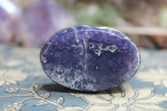 AA Grape Agate Polished Crystal Palmstone with Druzy , 3.4 oz Stone from Indonesia