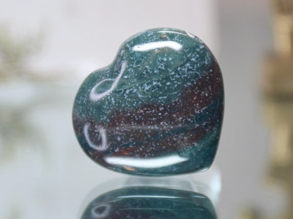 Speckled Ocean Jasper Polished Crystal Heart, 0.6 oz A+ Quality, Jasper Carved Puff Heart from Madagascar