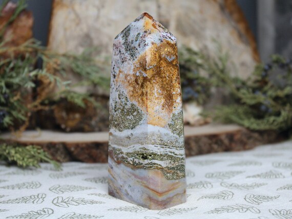 AAA+ Ocean Jasper Tower with Druzy, 9.2 oz Polished Generator Point from Indonesia