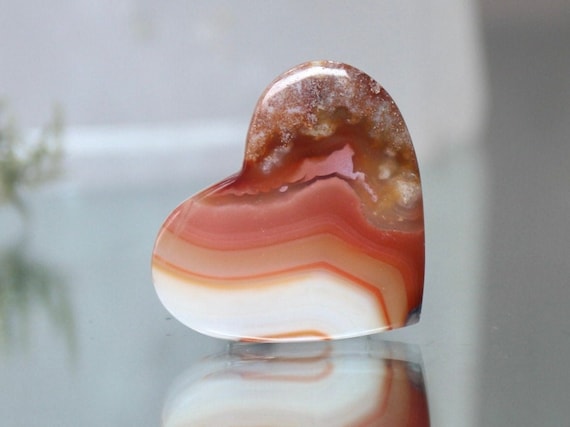 XS Carnelian and Quartz Heart, AA+ Gem Quality, 0.2 oz Polished Crystal from Indonesia, Gift for Valentine, Love, Free Fast Shipping