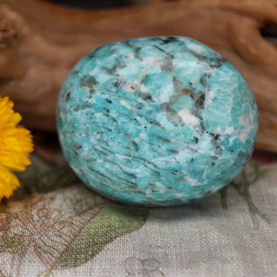 A+ Amazonite and Smokey Quartz Polished Crystal Palmstone, 4.2 oz from Brazil