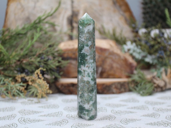 A+ Moss Agate Mini Generator Point, 2.8 oz Polished Point from Brazil