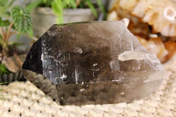 Smokey Quartz Crystal Natural Point Formation with Etchings, 38.7 oz Cluster from Brazil