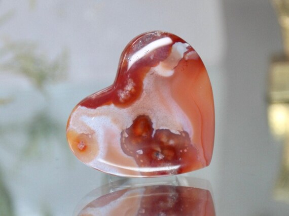 XS Carnelian and Quartz Heart, AA+ Gem Quality, 0.3 oz Polished Crystal from Indonesia, Gift for Valentine, Love, Free Fast Shipping