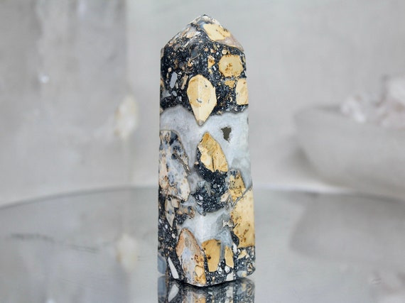 Maligano Jasper Obelisk with Quartz, AAA++ Quality, 6.5 oz Rare Jasper Tower from Indonesia, High Vibration, Energy Cleanse, Free Fast Ship