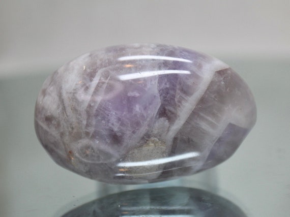 Chevron Amethyst Crystal Palmstone with Rainbows, AA Quality, 4.5 oz Polished Amethyst and Quartz from Brazil