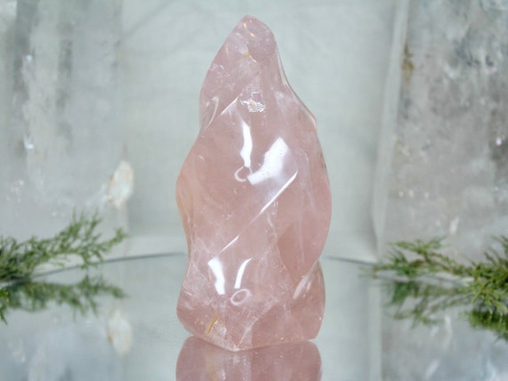 1.87 lb Rose Quartz Crystal Polished Flame with Rainbows, AAA+ 29.9 oz from Brazil