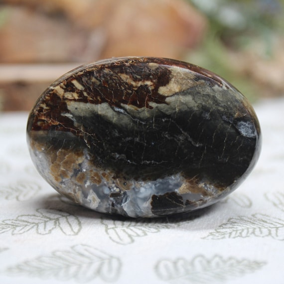 AAA+ Black Opal Crystal Palmstone, 2.9 oz Polished Black Opal Polished Handheld Crystal from Indonesia