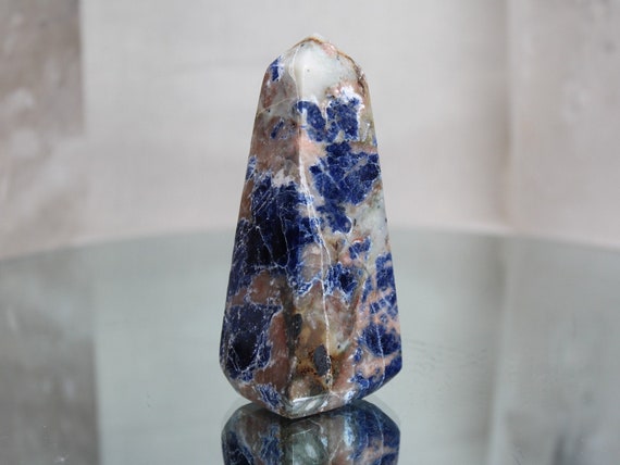 Sodalite Crystal Obelisk Point with Jasper and Hematite, Special AAA+ Quality, 5.9 oz All Polish from Indonesia